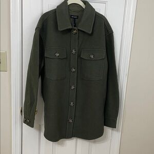 COZY EARTH Dark Green Button-Up  Shirt Jacket